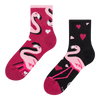 Lustige Crewsocken Flamingos und Herzen