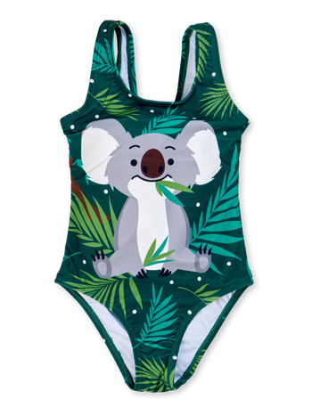Lustiger Badeanzug für Mädchen Koala und Blätter
