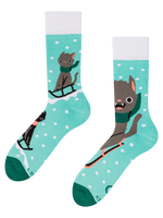 Lustige warme Socken Katze und Schlitten