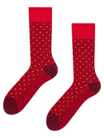 Dunkelrote und gelbe gemusterte Socken