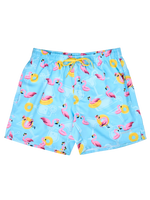 Lustige Badeshorts für Männer Flamingo im Urlaub