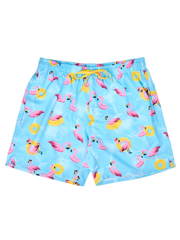 Lustige Badeshorts für Männer Flamingo im Urlaub