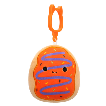 Squishmallows Clip-On Jay der orangefarbene Donut mit violettem Nieselregen, 9 cm