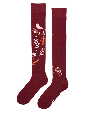 Lustige Überkniestrümpfe Vögel und Beeren