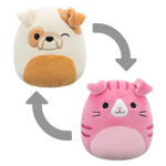 Squishmallows 2-in-1 Geraldine die schottische Faltkatze/Brock die Bulldogge, 13 cm