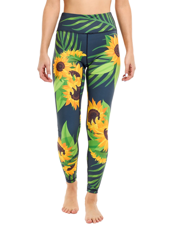 Lustige Sportleggings Sonnenblume und Blätter