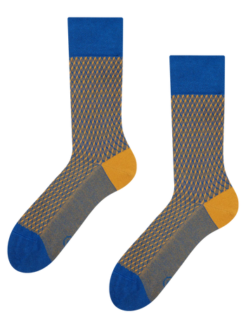 Blaue und gelbe gemusterte Socken