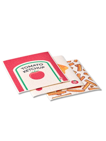 Küchenschwammtuch 3er-Pack Pizza und Pommes