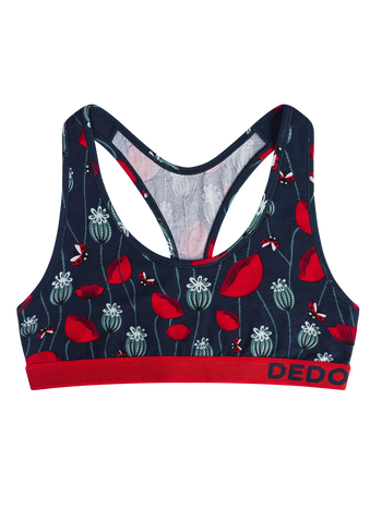 Lustige Damenbralette Marienkäfer und Mohnblumen