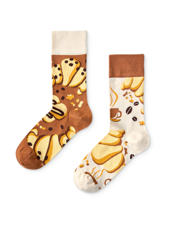 Lustige Socken Croissant und Kaffee