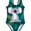 Lustiger Badeanzug für Mädchen Koala und Blätter