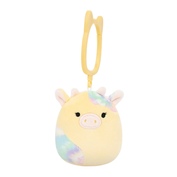 Squishmallows Schlüsselanhänger Rina die Kuh mit Tie-Dye-Flecken, 9 cm