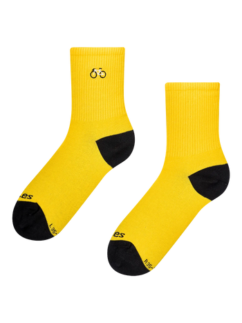 Gerippte Mid-Calf-Socken Gelber Radfahrer