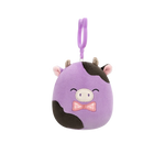 Squishmallows Clip-On Alexie die lila-schwarze Kuh mit Fliege, 9 cm