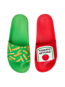 Lustige Pantoletten für Kinder Pommes mit Ketchup
