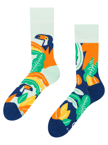 Lustige Socken Tukan und Blätter