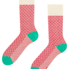 Türkisfarbene und rote gemusterte Socken