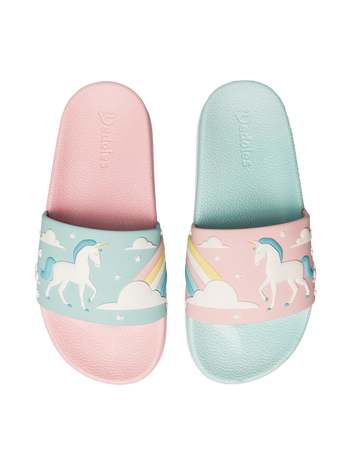 Lustige Pantoletten für Kinder Einhorn und Regenbogen