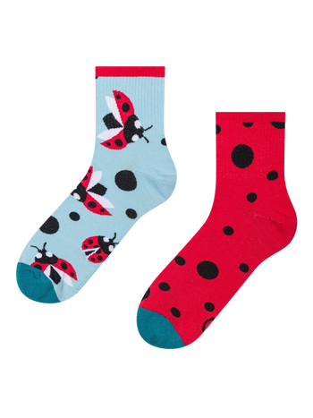 Lustige Crewsocken Marienkäfer und Punkte