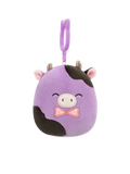 Squishmallows Clip-On Alexie die lila-schwarze Kuh mit Fliege, 9 cm