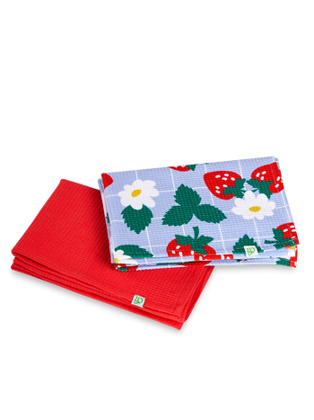 Lustige Küchentücher 2er-Pack Erdbeeren und Blumen