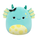 Squishmallows Liebster das blaugrüne Sumpfmonster mit geflecktem Bauch und Fledermaus-Pin, 20 cm