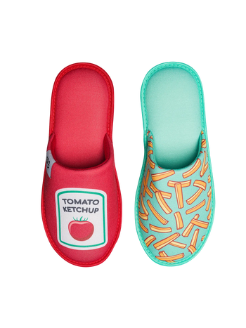 Lustige Hausschuhe Pommes mit Ketchup
