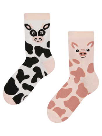 Lustige Kindersocken Kuh und Schweinchen