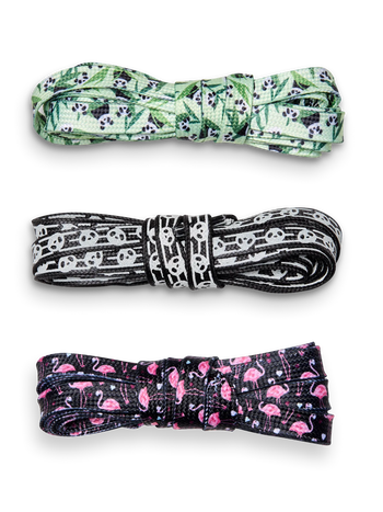 Lustige Schnürsenkel 3er-Pack Pandas und Flamingos