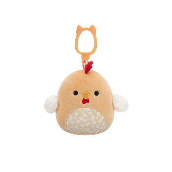 Squishmallows Clip-On Rutie der braune Hahn mit Blumenbauch, 9 cm