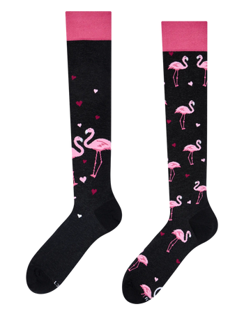 Lustige Kniestrümpfe Flamingos und Herzen