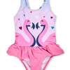Lustiger Badeanzug für Mädchen Flamingos und Herzen