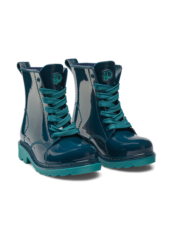 Lustige smaragdblaue Regenstiefel für Kinder