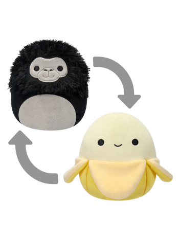 Squishmallows 2in1 Junie die Banane/Aron der Gorilla, 13 cm