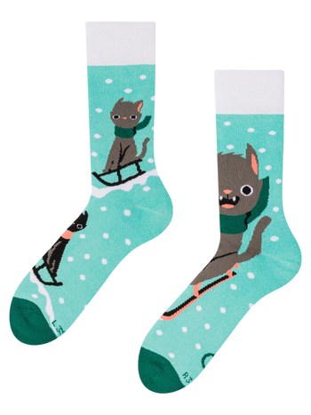 Lustige warme Socken Katze und Schlitten