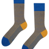 Blaue und gelbe gemusterte Socken