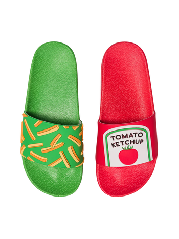 Lustige Pantoletten für Kinder Pommes mit Ketchup