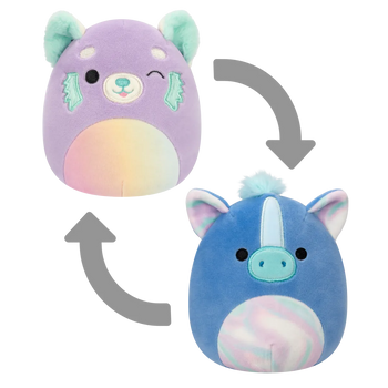 Squishmallows 2-in-1 Lexis der lila-rote Panda/Romano der blaue Hippocampus, 13 cm