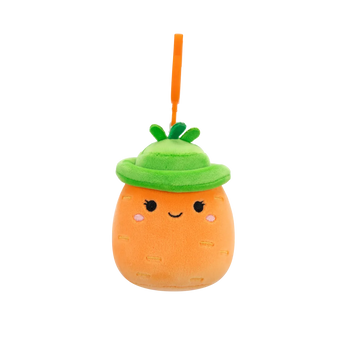 Squishmallows Clip-On Caroleena die orangefarbene Karotte mit Eimerhut, 9 cm