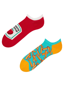 Lustige Sneakersocken Pommes mit Ketchup