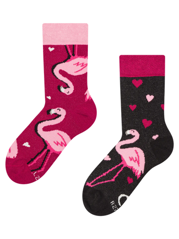 Lustige Kindersocken Herzen und Flamingos