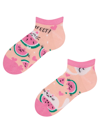 Lustige Knöchelsocken für Kinder Wassermelonen-Katze