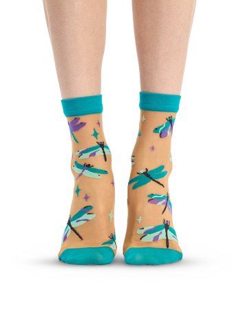 Lustige Nylonsocken Türkisfarbene Libellen
