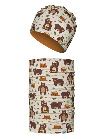 Lustiges Set für Kinder mit leichter Beanie und Halswärmer Hungriger Bär