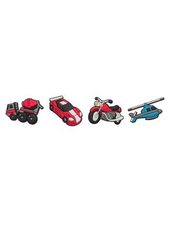 Abnehmbare Anstecker für Kinder 4er-Pack Fahrzeuge