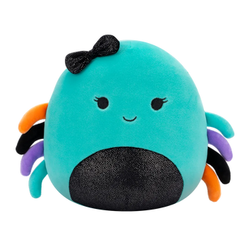 Squishmallows Cheryl - Blaugrüne Spinne mit Glitzerbauch und Schleife, 20 cm