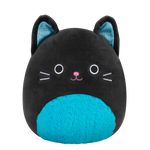 Squishmallows Eponine - Schwarze Katze mit neonblauem Plüschbauch und Glitzerohren, 20 cm