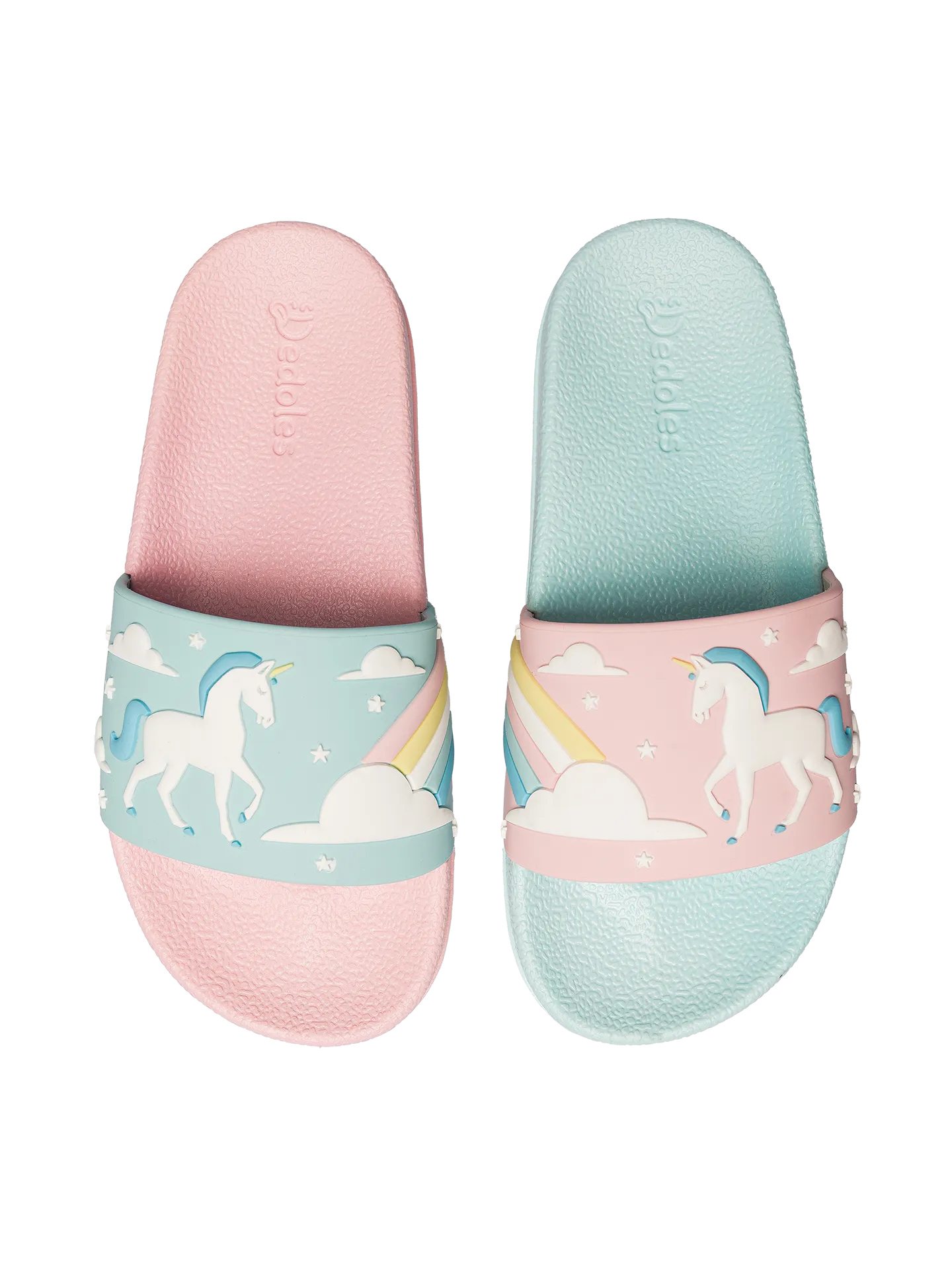 Lustige Pantoletten für Kinder Einhorn und Regenbogen