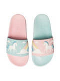 Lustige Pantoletten für Kinder Einhorn und Regenbogen