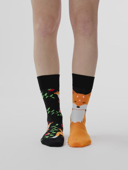 Lustige Socken Fuchs und Blüten